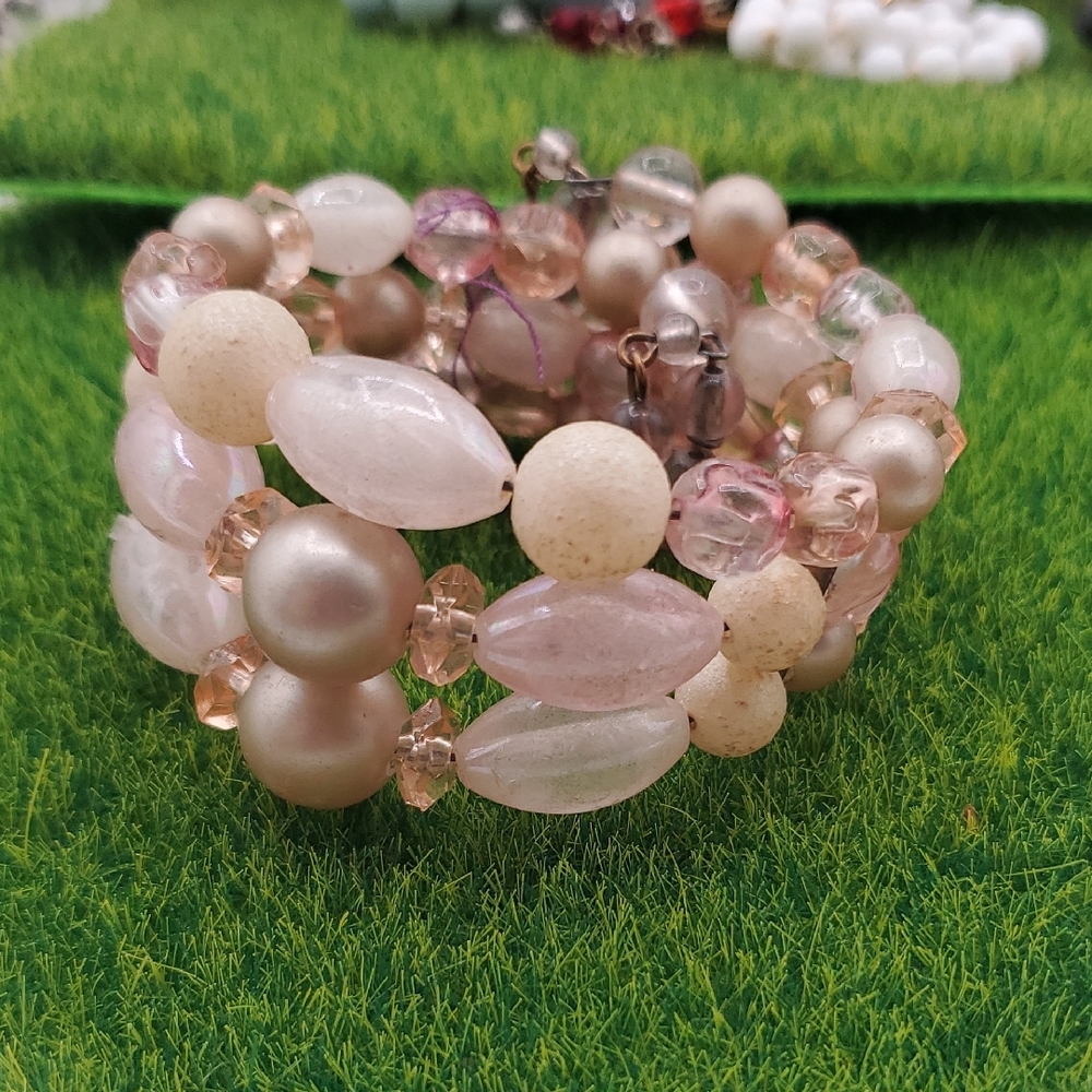 Elegant Pearl and Crystal Bracelet B3027 Pink  Wrap
